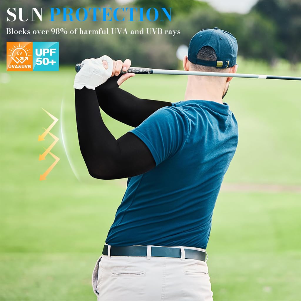 Zibuyu Arm Sleeves for Running and Outdoor Sports with Thumb Hole | 2 Pairs UV Protection Black