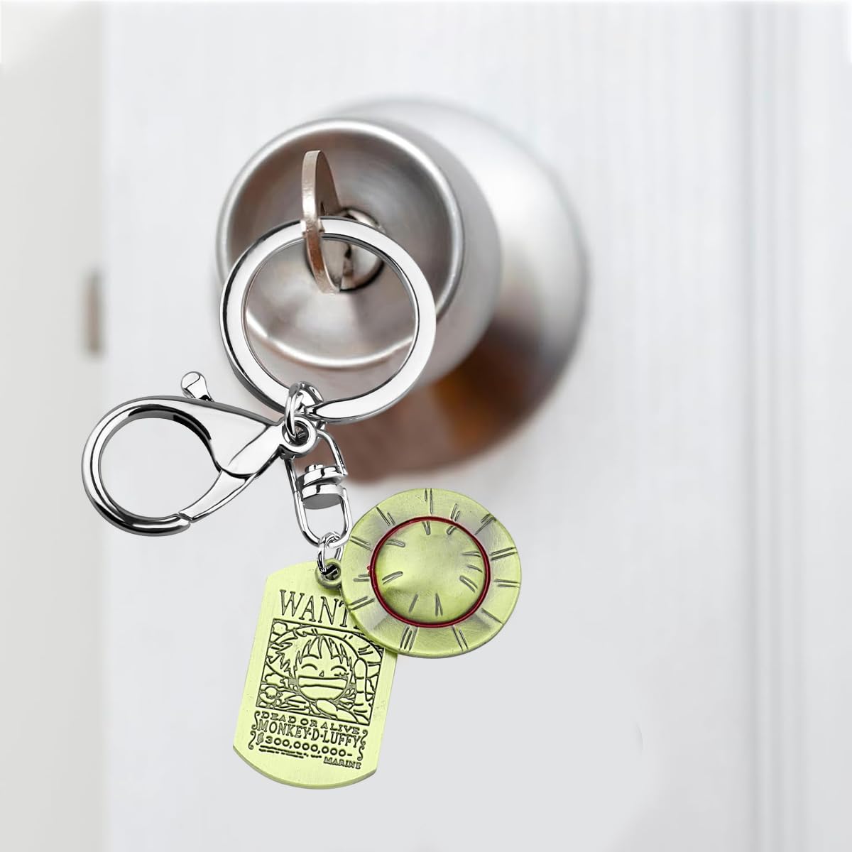 HASTHIP Anime One Piece Keychain featuring Monkey D Luffy Wanted Poster and Straw Hat Pendant