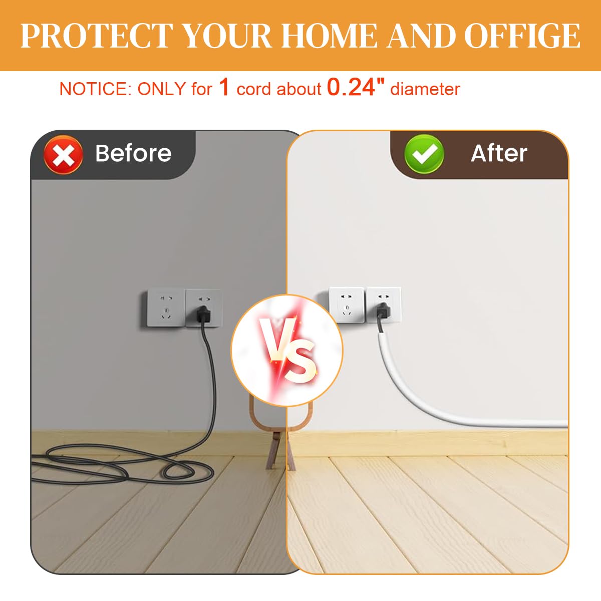 Serplex PVC Cord Cover 6.6ft for Floor and Wall Cable Management with Side Open Design White