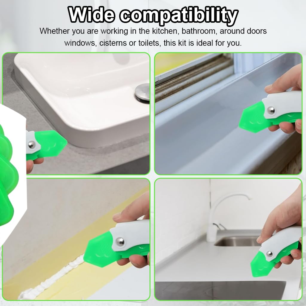 Serplex Caulking Tool Kit for Bathroom Kitchen and Window Sealing with 9-in-1 Scraper Tips | Foldable Handle Reusable PP Set