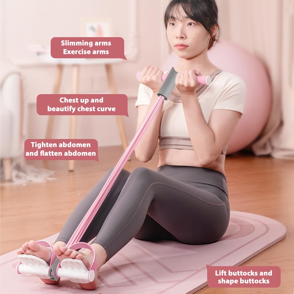 Proberos Fitness Tension Rope for Full Body Workout with Six Tube Pedal Design and Natural Latex | 2 PCS Pink
