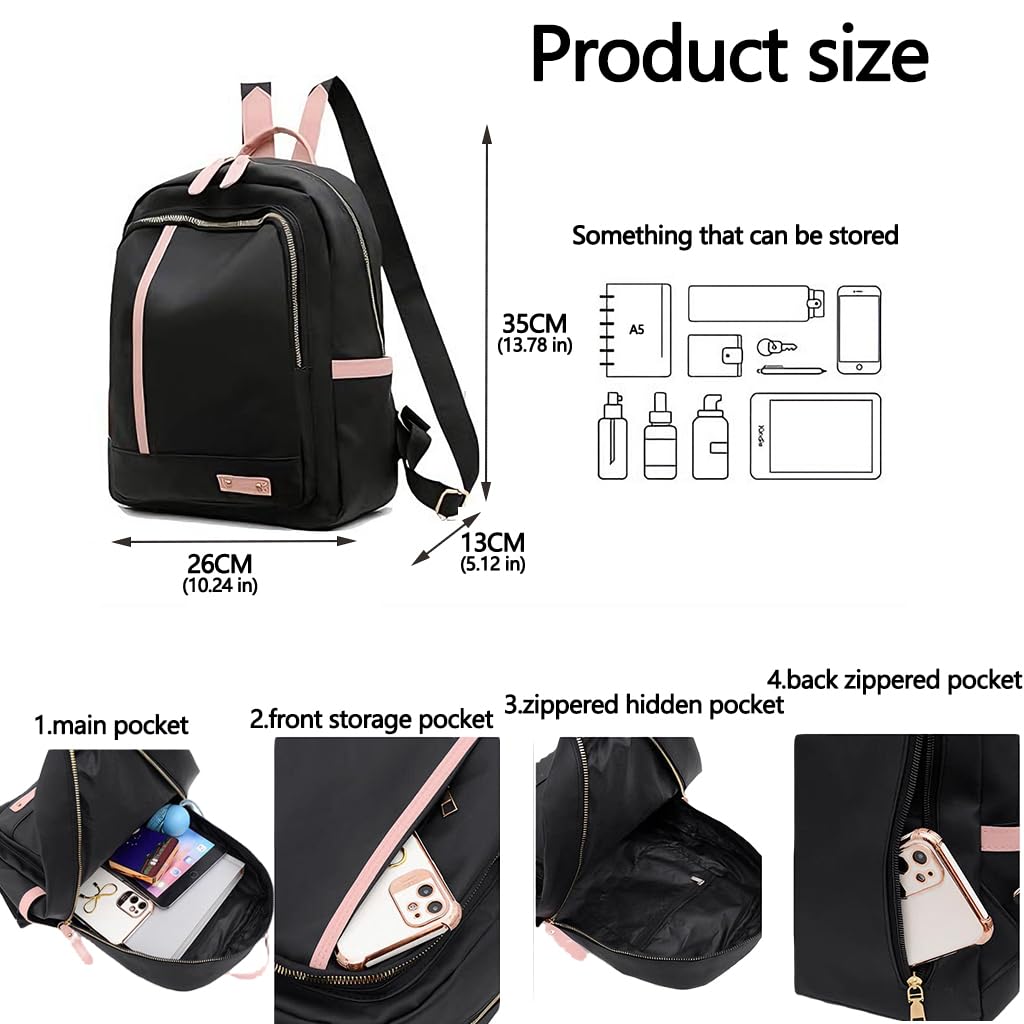 Zibuyu Backpack for Travel and College with Adjustable Straps and Multi Pockets 26x13x35cm Black