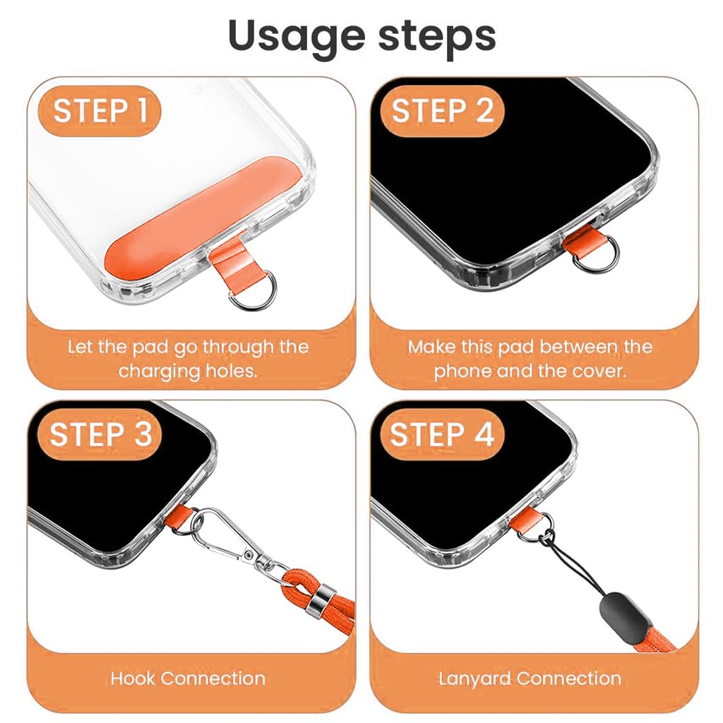 ZORBES Phone Strap for Neck and Wrist with Quick Release Attachment Insert | Adjustable Nylon Lanyard in Orange