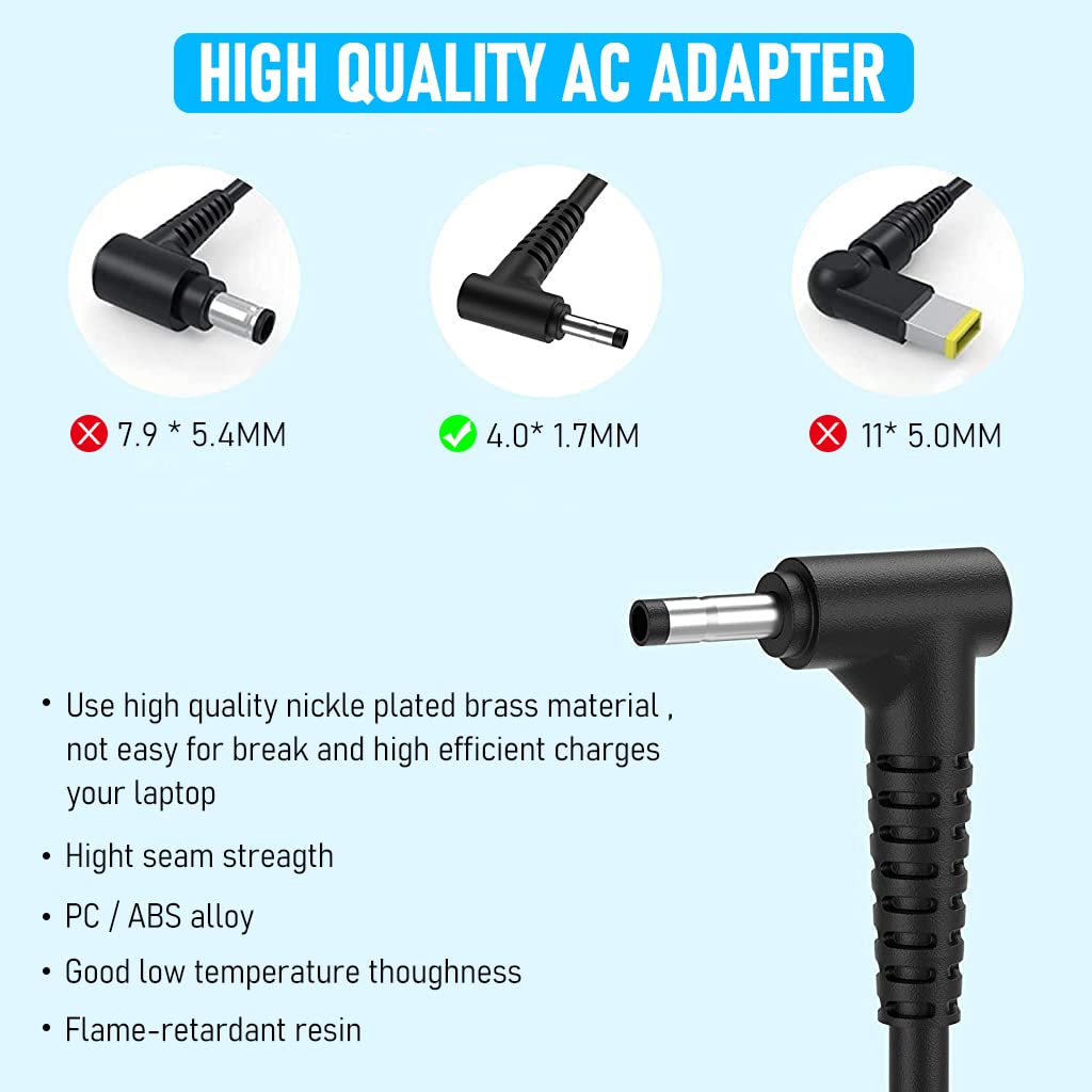 ZORBES® 65W Laptop Charger for IdeaPad 65W 45W AC Adapter for Lenovo Laptop Series 1.8m Charging Cable Safe Charging