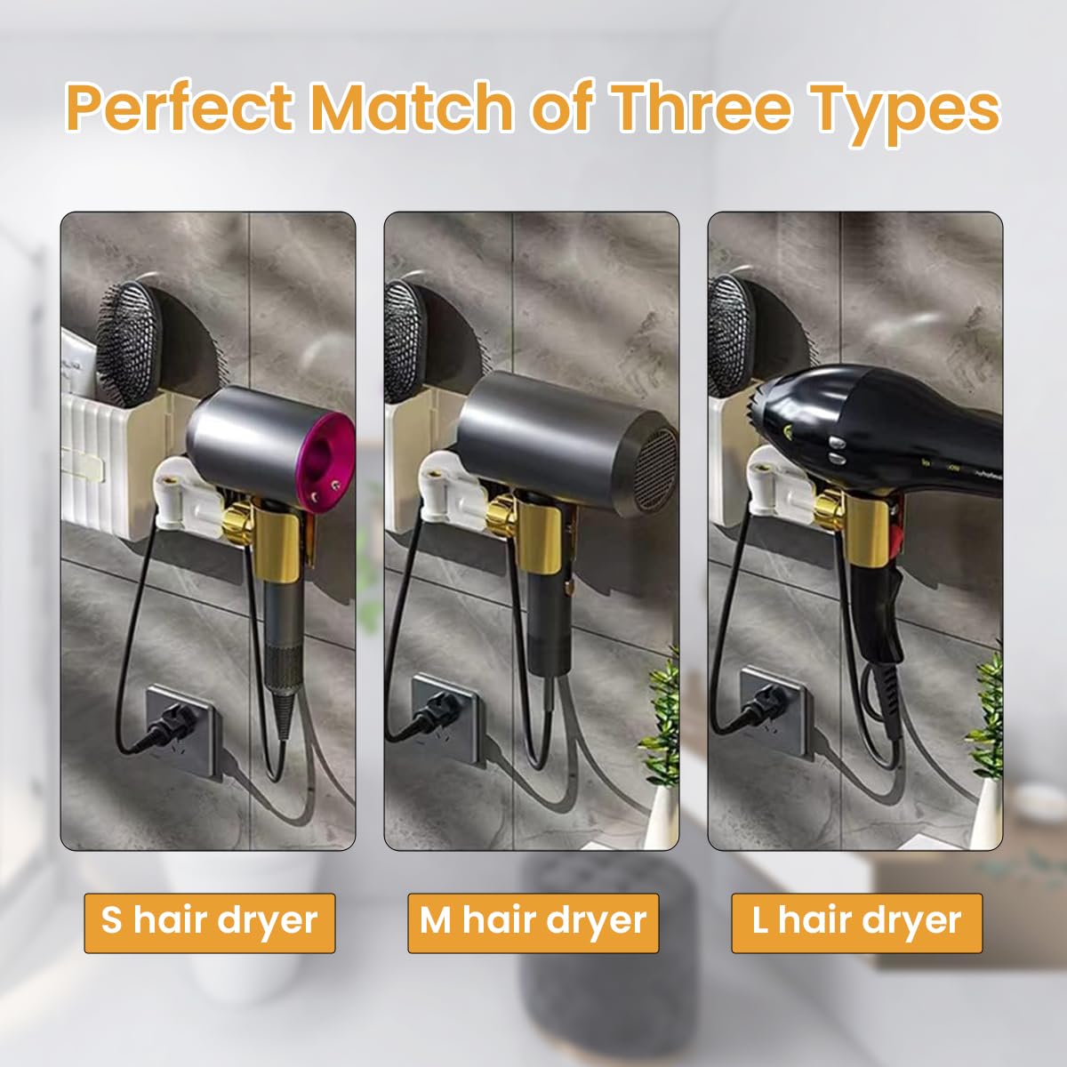 HASTHIP Hair Dryer Holder for Bathroom with 360° Rotatable Grip and Self Adhesive Storage Box