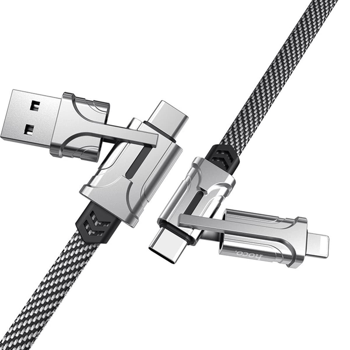 Verilux® 4 in 1 Charging Cable USB A Type C to Type C Light-ning 60W Fast Charging Cable Nylon Braided for iOS/Android Compatible with iPhone, iPad, Samsung Galaxy, Huawei, PC, HTC, OnePlus-1.2M, Grey