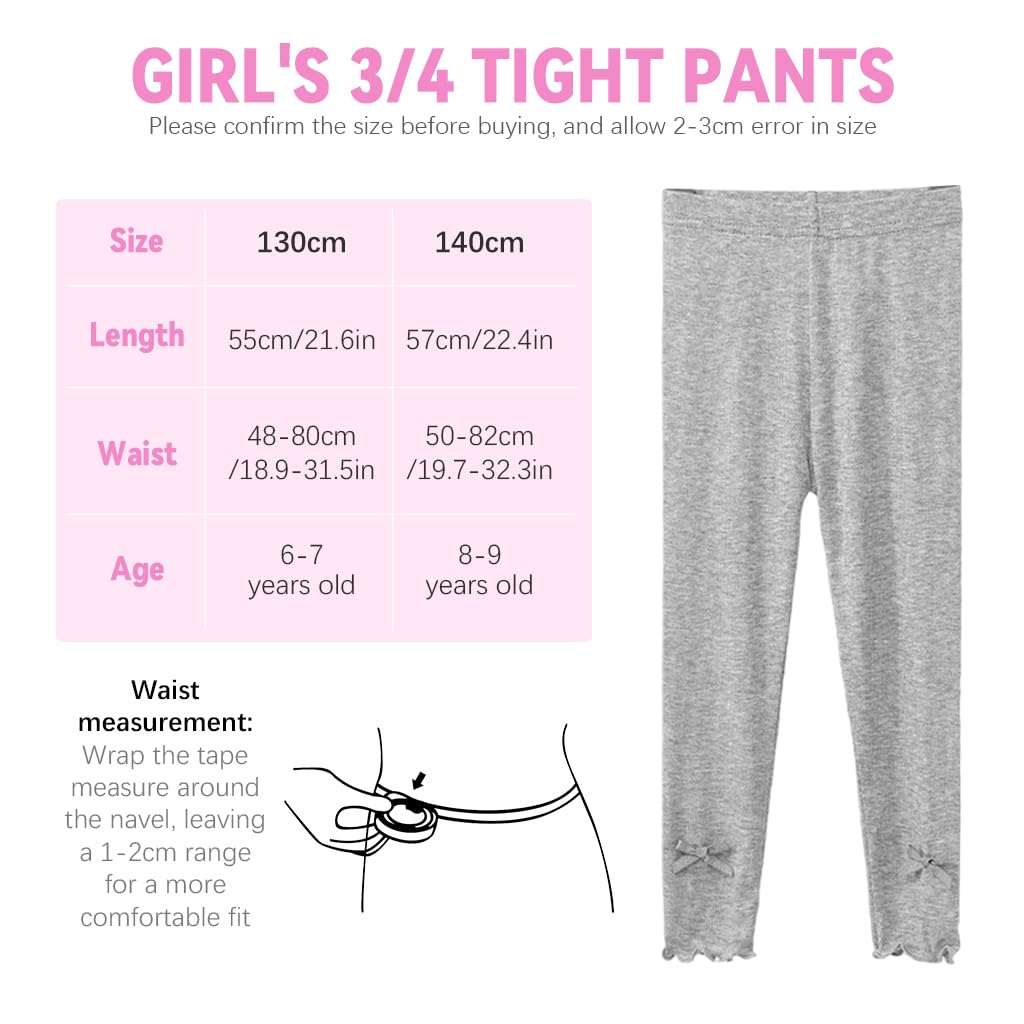 SNOWIE SOFT Modal 3/4 Pants for Girls with Elastic Waist and Decorative Bow | Grey 140cm