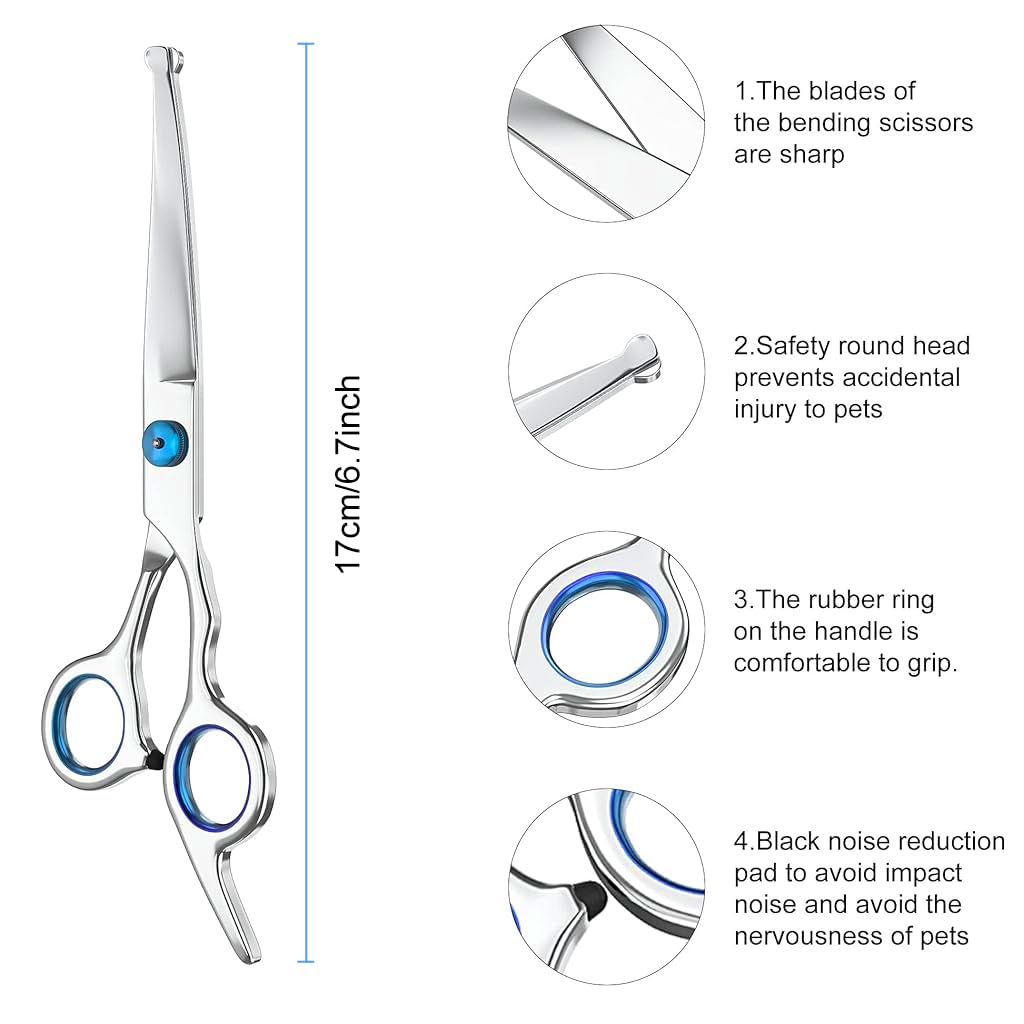 ZIBUYU Dog Grooming Scissors for Cat Face and Paw Trimming featuring 6 in Curved Stainless Steel Blades