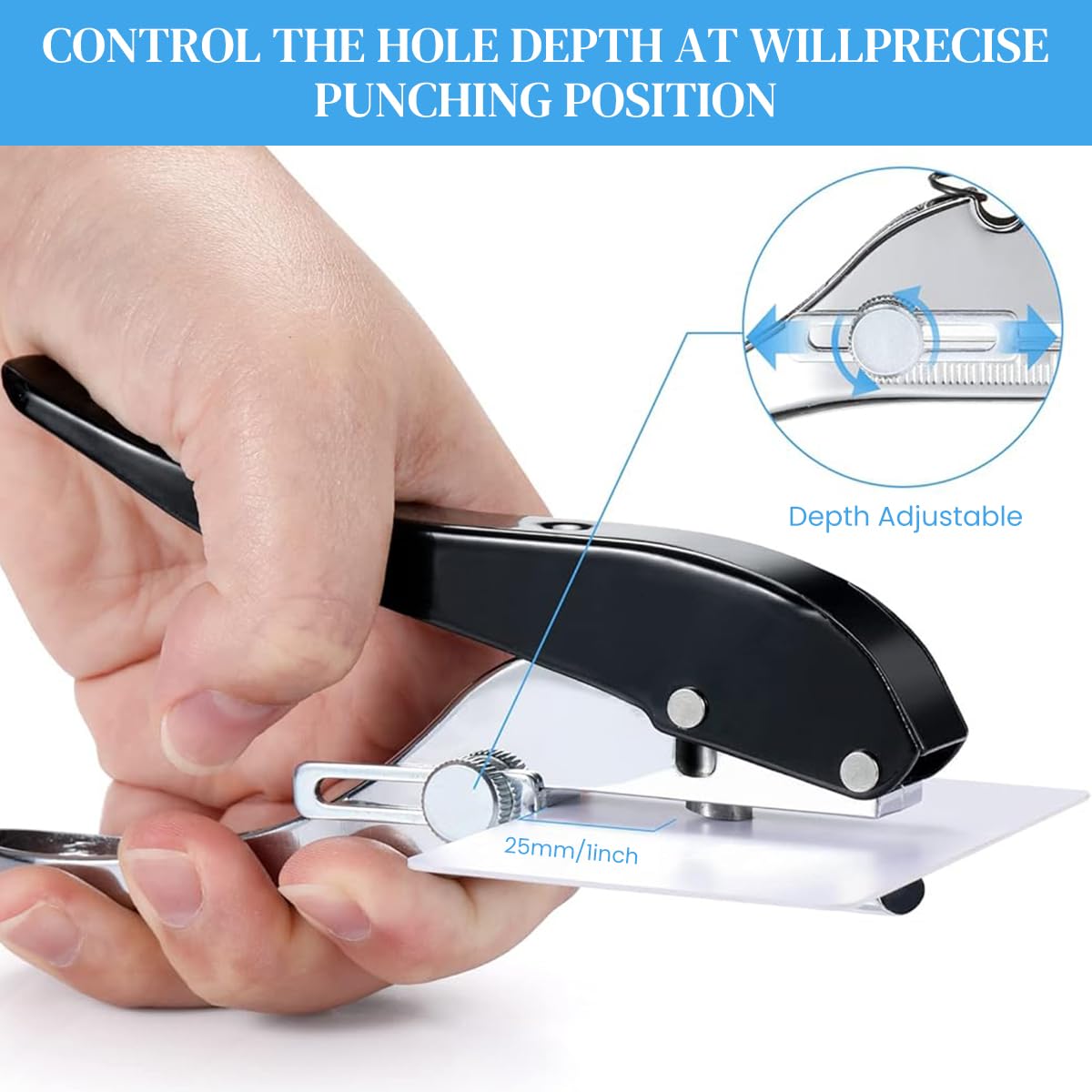 Serplex® Manual Hole Punch Kit Heavy Duty Spring Loaded Hole Punch 10mm Hole Size Punching Tool for Wooden Edge Bands, Plastic Sheets, Paper, with Drill & Drill Stop Collar