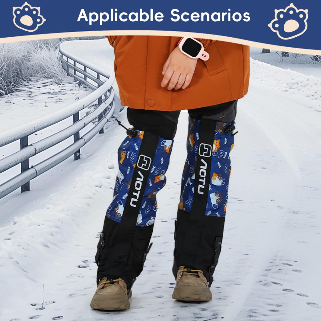 PROBEROS Gaiters for Hiking with Drawstring Hook Closure 13.7 in Waterproof Blue Kids 9–13 | Lightweight Outdoor Protection