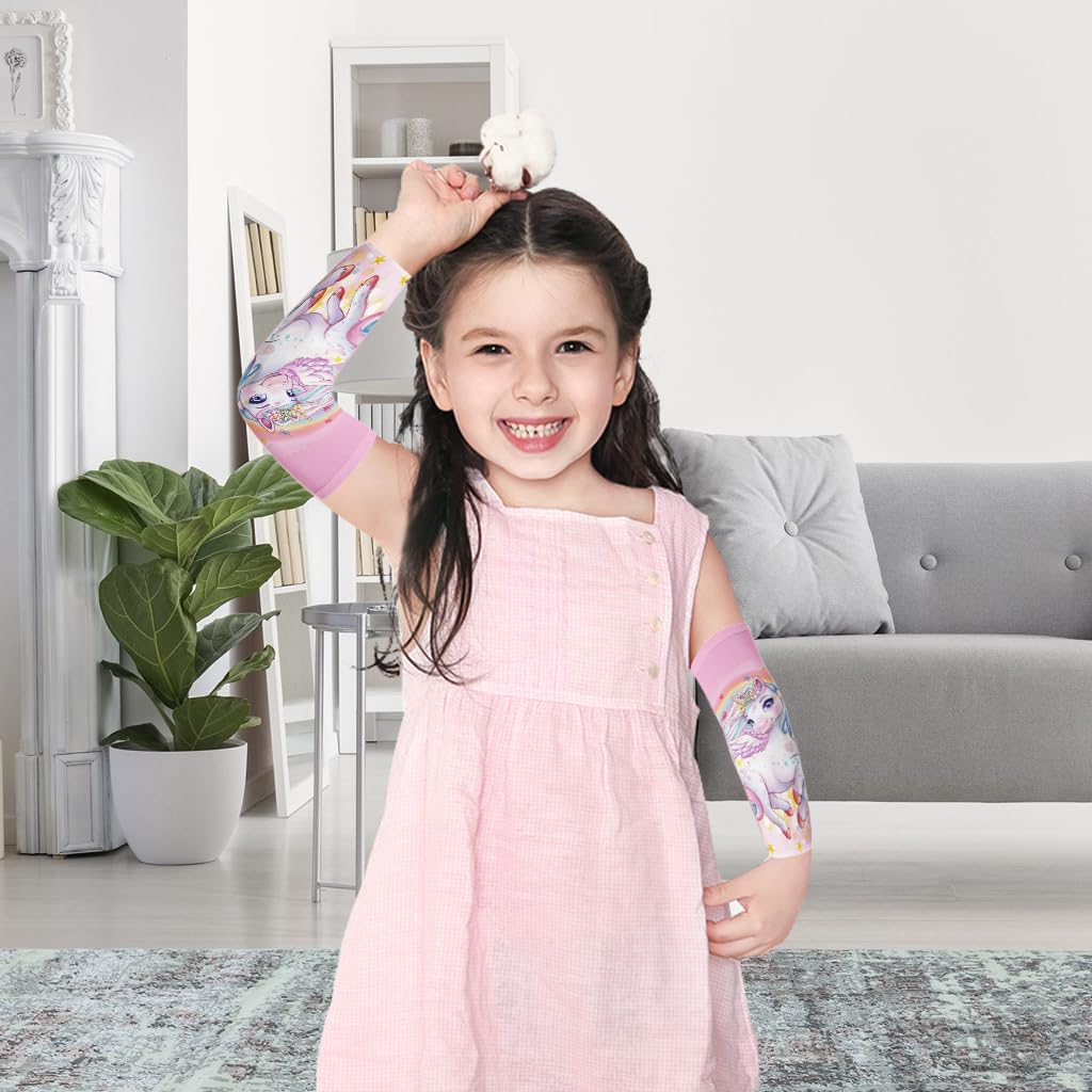 SNOWIE SOFT Arm Sleeve for Kids 13.3 in with UV Protection and Breathable Polyester | Rainbow Unicorn Print for Outdoor Activities