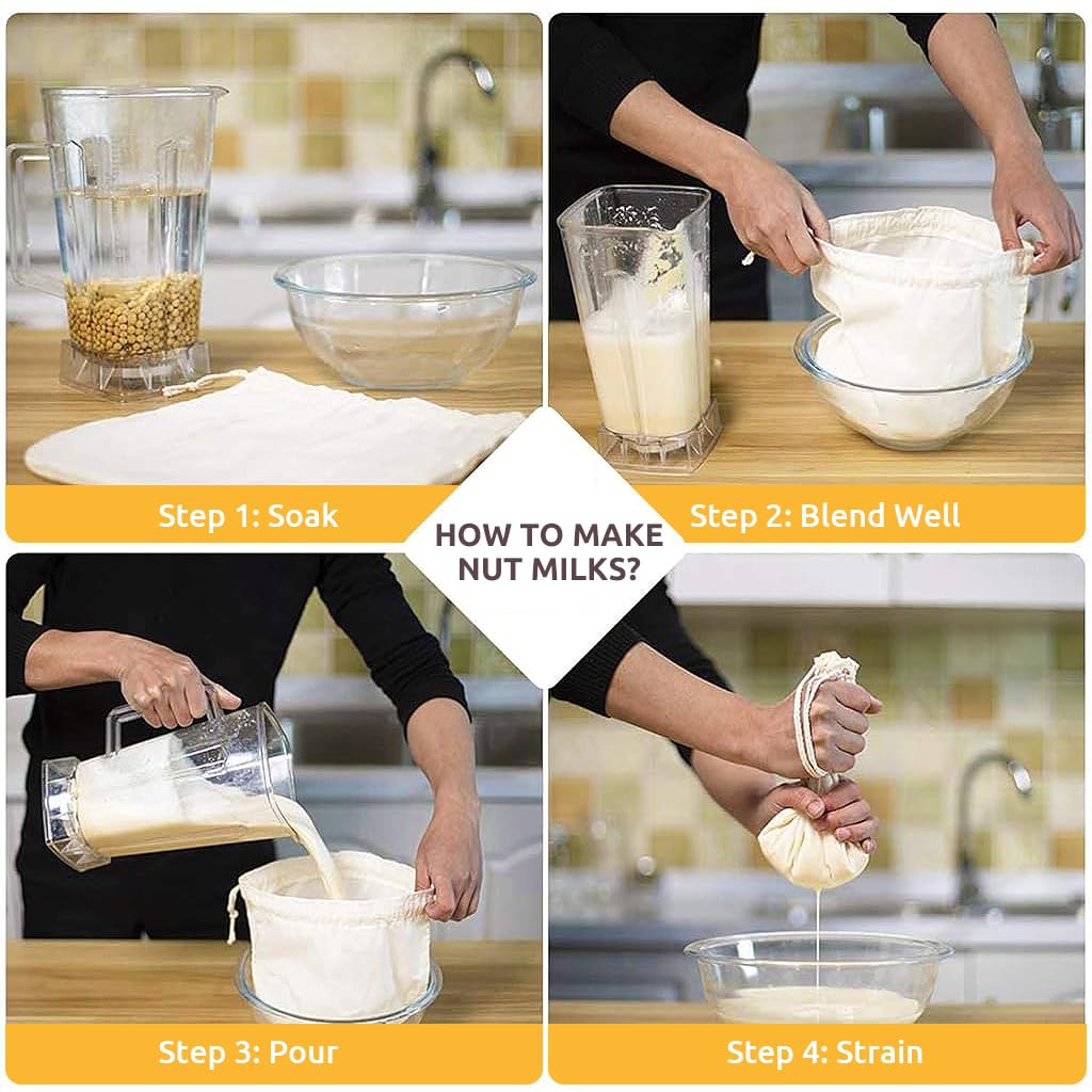 Supvox Muslin Cloth for Kitchen 6Pcs 12x12 in with Drawstring Closure | Unbleached Cotton