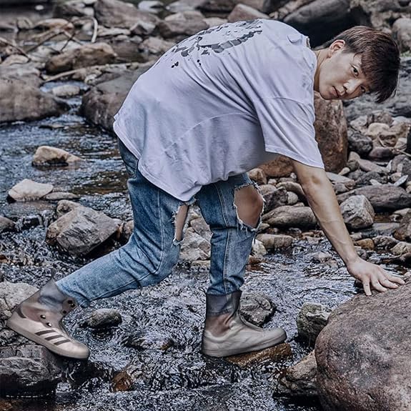 Zibuyu Waterproof Rain Shoe Covers for Outdoor Use featuring Snap Button Closure and Slip‑Resistant Sole | Grey Silicone Size 42/43 for Men and Women