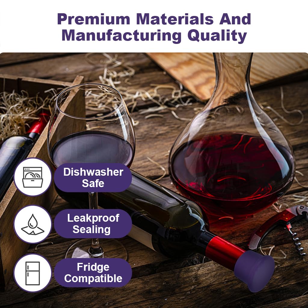HASTHIP Silicone Wine Stoppers for Bottles with Secure Airtight Seal | 6Pcs Food‑Grade Caps