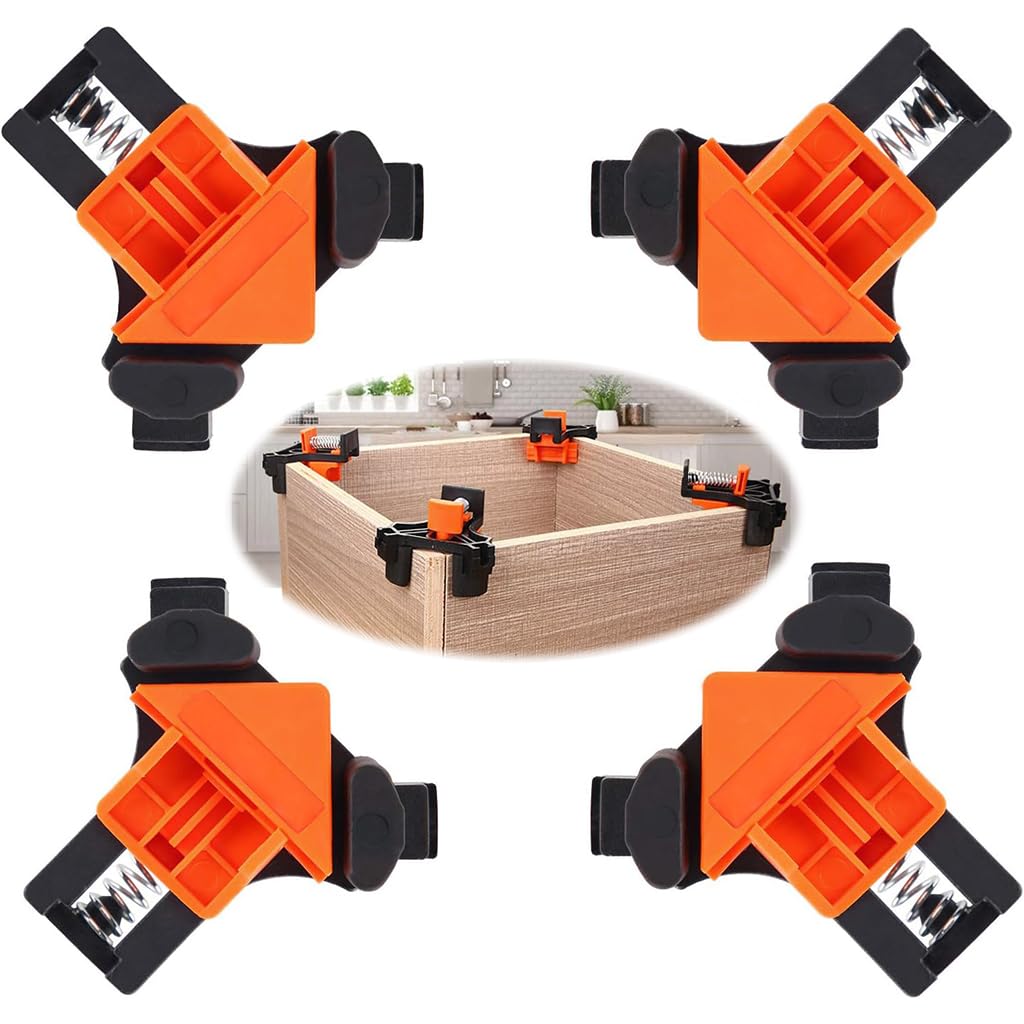 Serplex 90 Degree Corner Clamp 4PCS for Woodworking and DIY Box Assembly | Adjustable Spring Loaded Design