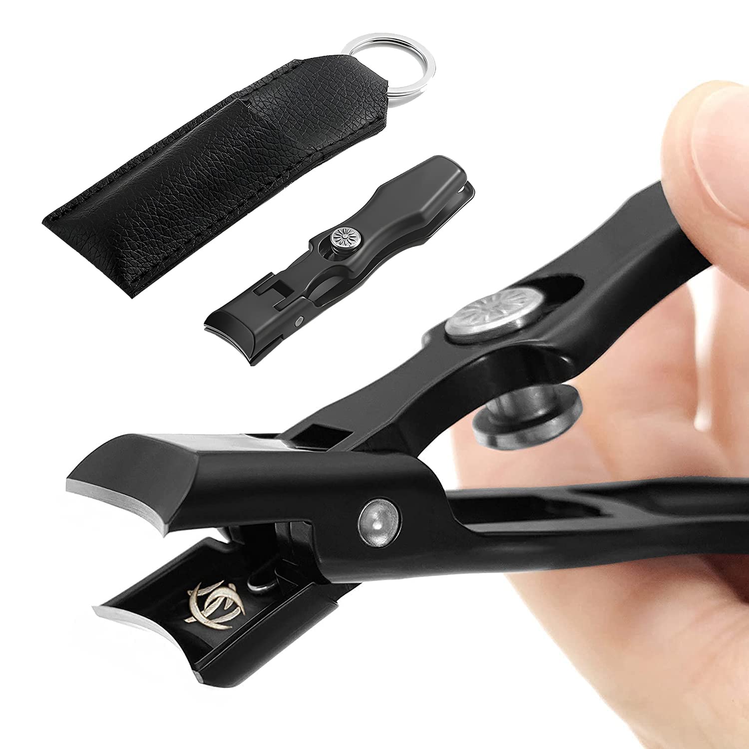 MAYCREATE Nail Cutter for Men with 0.6×3.5 in Travel Size and Rivet Button Control | Stainless Steel Clippers with Leather Cover