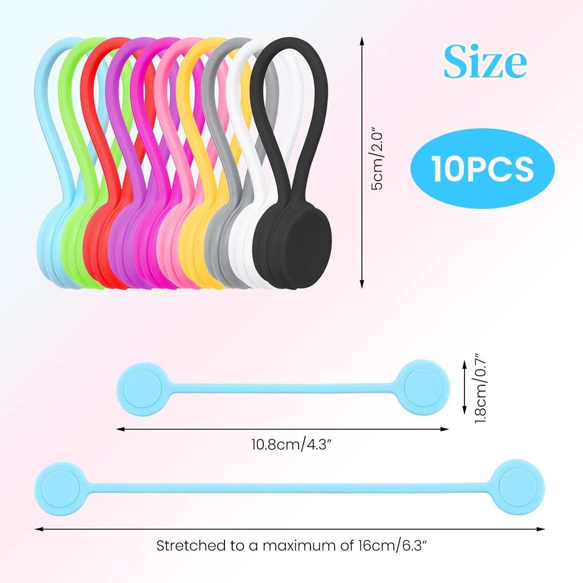 ZORBES Magnetic Cable Ties for Office and Home Organization featuring 10pcs 4.6in Design | Colorful Reusable Silicone Cord Organizer