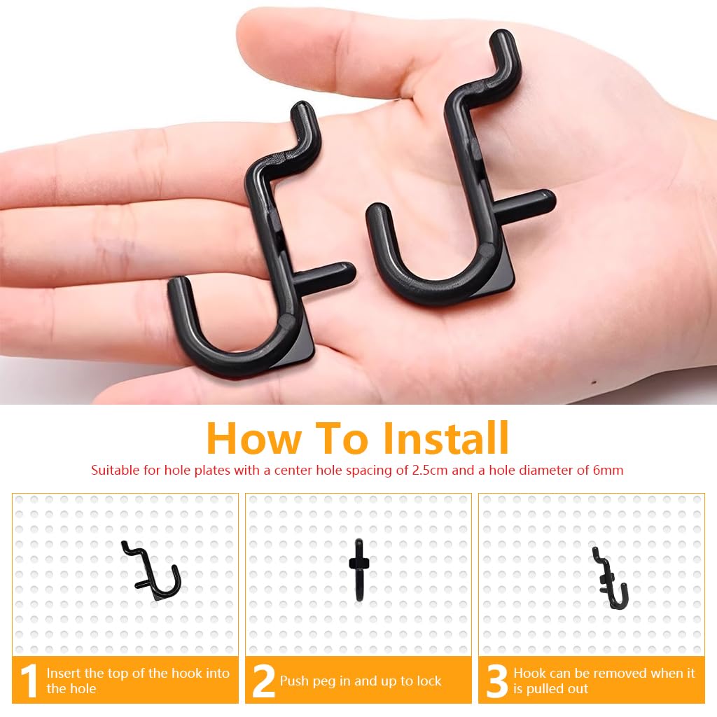 Serplex Pegboard Hooks for 6mm Hole Boards featuring 4.5cm J Shape Plastic Design | 50Pcs Set
