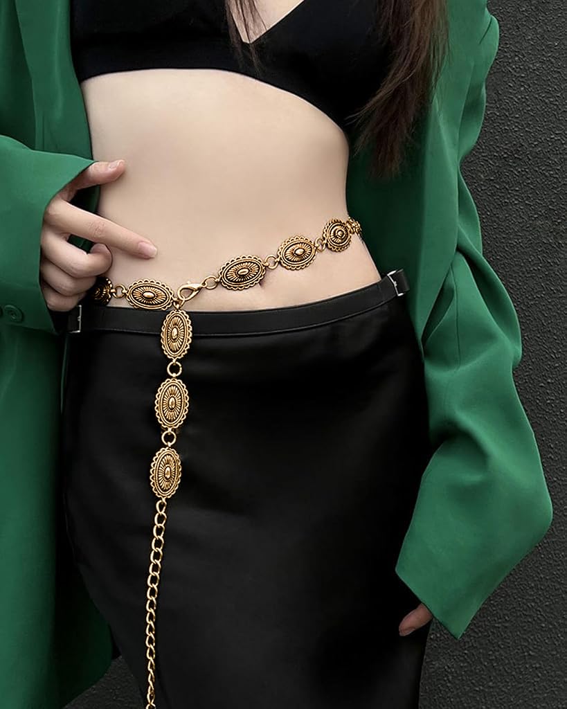 ZIBUYU Waist Chain for Saree featuring Adjustable Metal Buckle 63cm+50cm | Golden Hip Belt