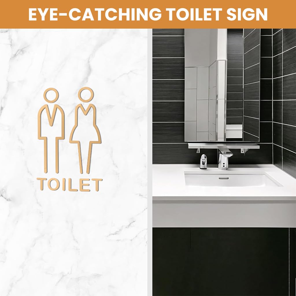 OFIFO Acrylic Washroom Sign Board for Office and Restaurant featuring Self Adhesive Back | Golden Bathroom Door Plate for Men and Women
