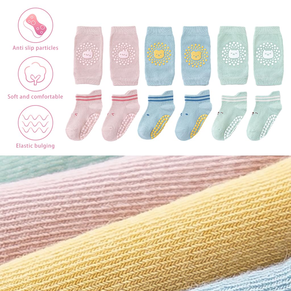 SNOWIE SOFT Baby Socks Set for Crawling and Walking with Non Slip Tabs and Knee Sleeves | Cotton for Newborn to 3 Years