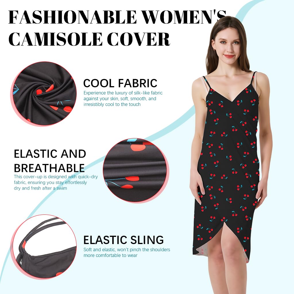 PALAY Beach Wear Dress for Women featuring Cherry Pattern and Quick Dry Polyester Fabric