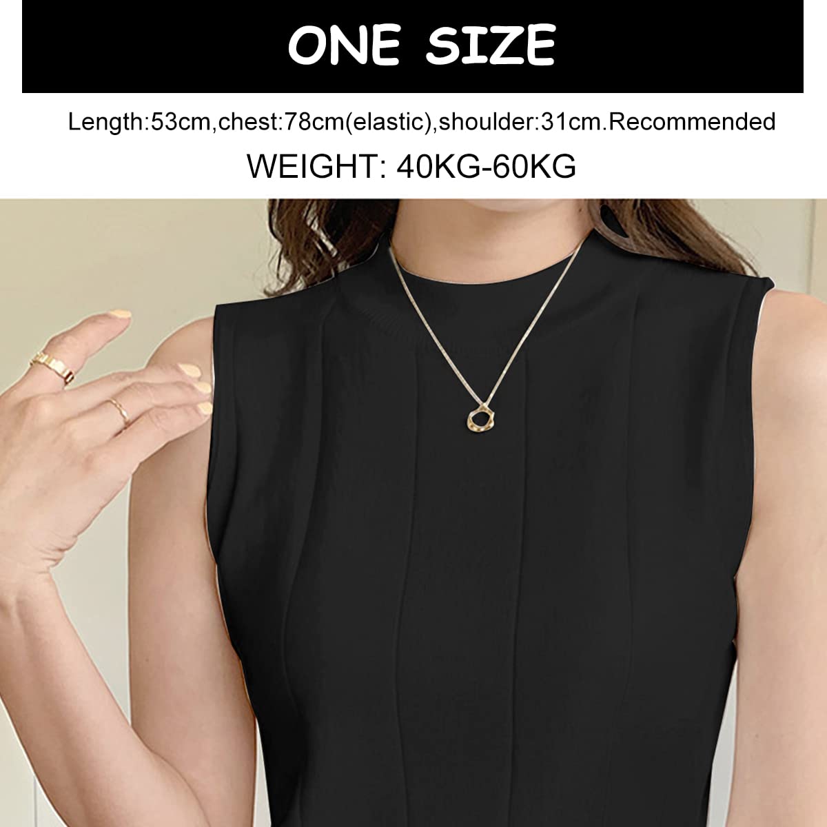 PALAY Womens Sleeveless Top for Daily Wear with Stretchable Knit Design 53cm Length Black