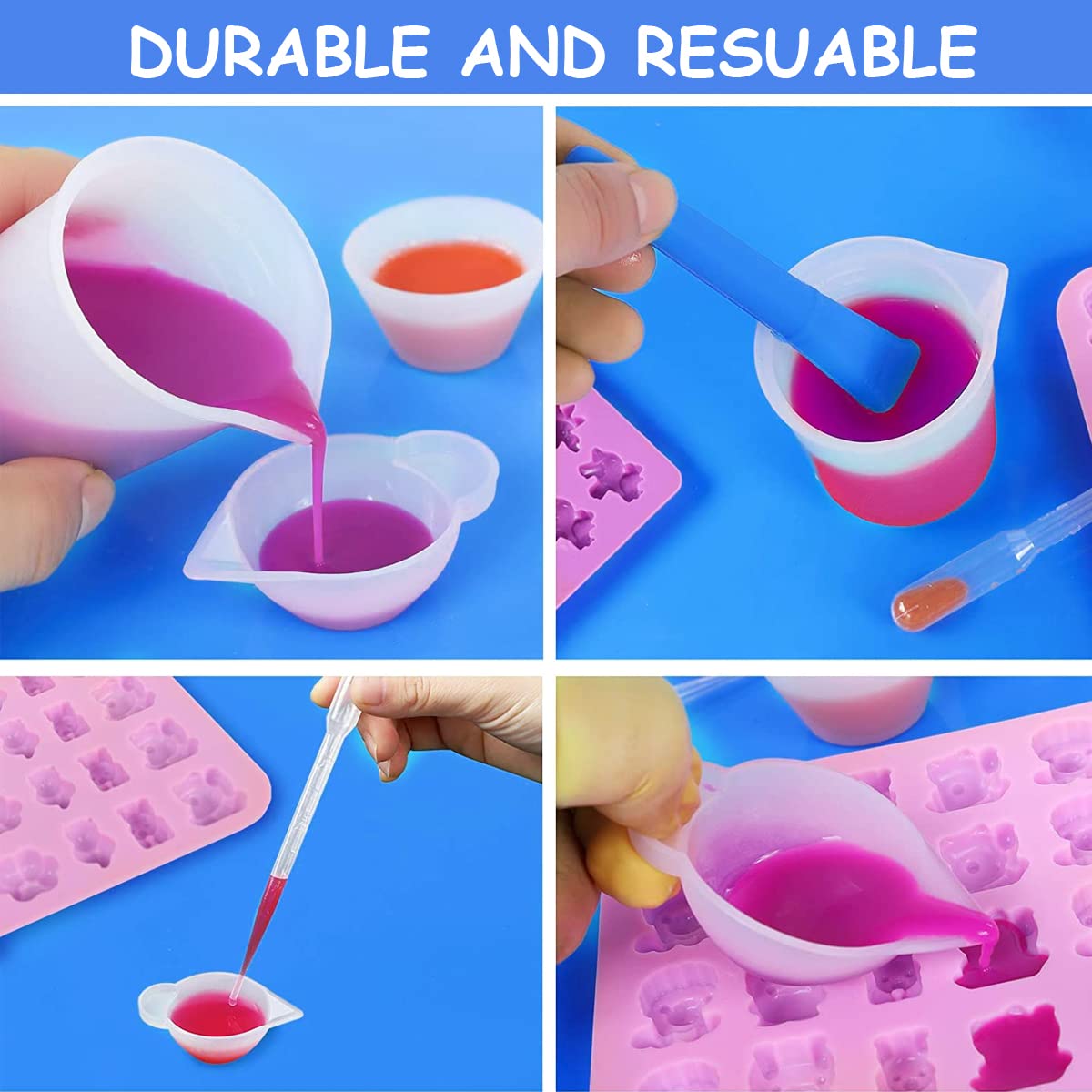 HASTHIP Silicone Resin Measuring Cups Kit for DIY Craft Jewelry with 72pcs Tools Set | Includes Mixing Bowls and 100ml Cups