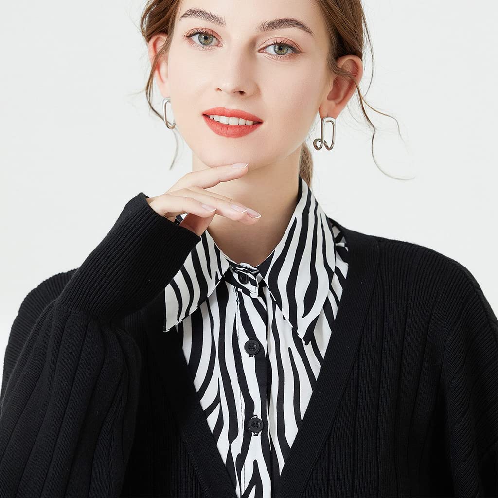 PALAY® Fake Collar for Women Detachable Stripe Fake Shirt Collars Chiffon V Neck Blouse False Collar Elegant Women Half Shirts Collar for Tops Dresses Sweater