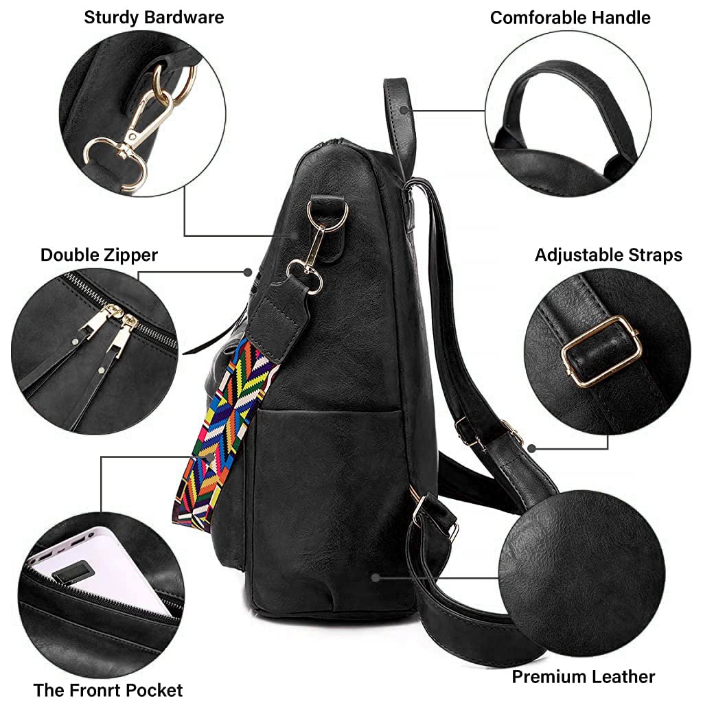 PALAY Vintage Soft PU Leather Backpack for Travel with 12.3×13.4×6.3 in Capacity | Black