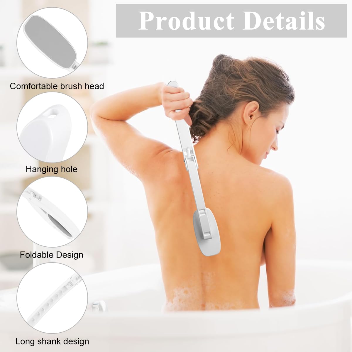 MAYCREATE Body Lotion Applicator for Back 13.7 in with Curved Arm Design | Foldable Travel Use
