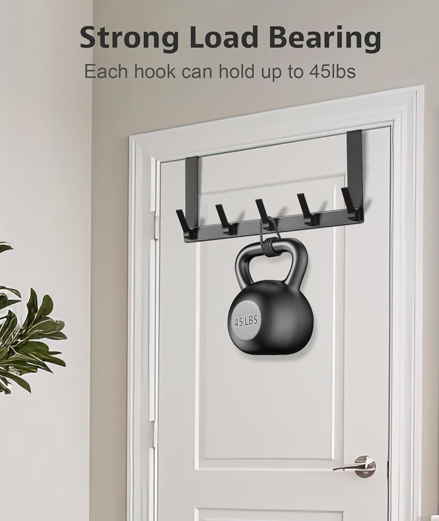 HASTHIP® Over The Door Hooks, Door Hanger Hook, Towel Rack for Bathroom, Door Towel Hanger for Hanging Clothes Hat (Black, 1 Pack)