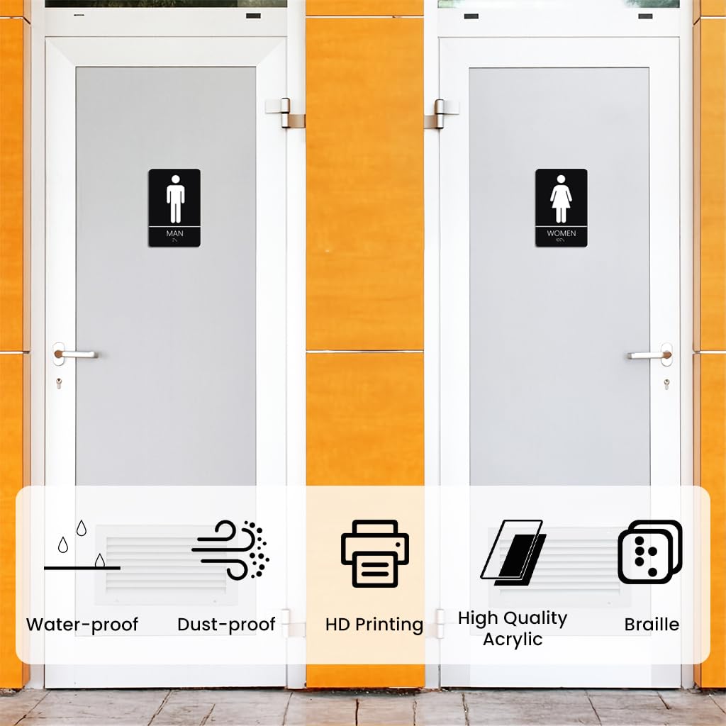 OFIFO Acrylic Washroom Sign Board with Braille for Male and Female Restrooms 10x15cm Pack of 2