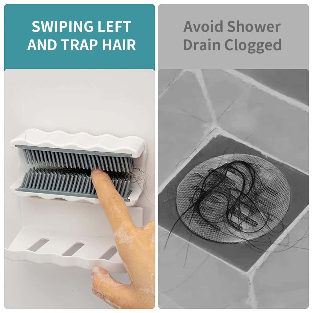 ELEPHANTBOAT Shower Hair Catcher for Bathroom Wall with Silicone Bristles | Reusable Drain Hair Trap