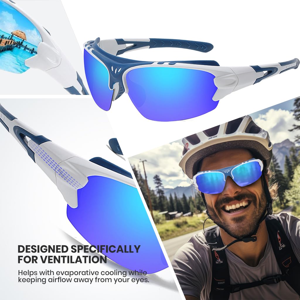 PROBEROS Riding Sunglasses for Men with HD Polarized Blue Lenses and Ergonomic Fit | Includes Case and Cleaning Set