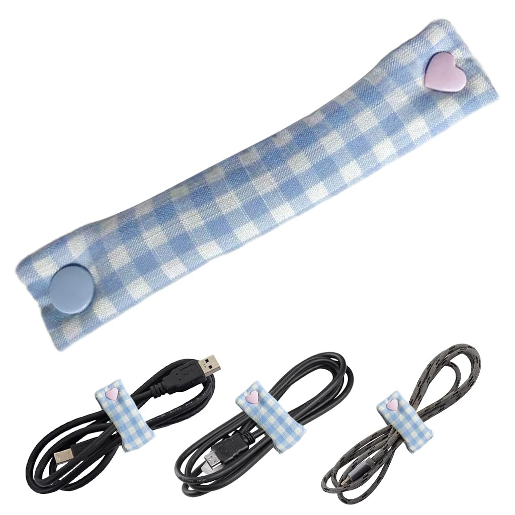 ZIBUYU Travel Cable Organizer Strap for Chargers with 7 cm Compact Size and Snap Closure | Padded Cotton Check Fabric Cord Holder