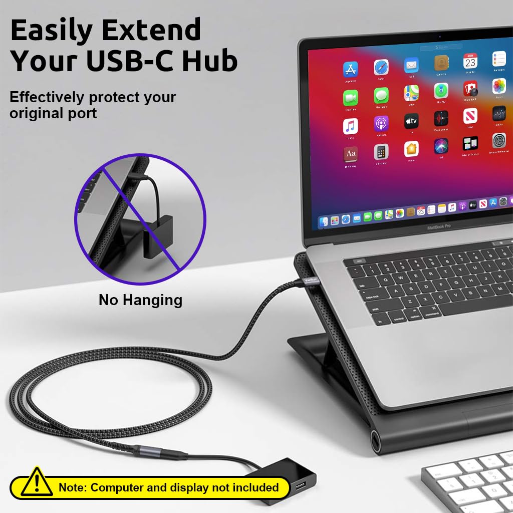 Verilux USB C Extension Cable 6.6 ft for Fast Charging and 10 Gbps Data | 3 in 1 Video Output