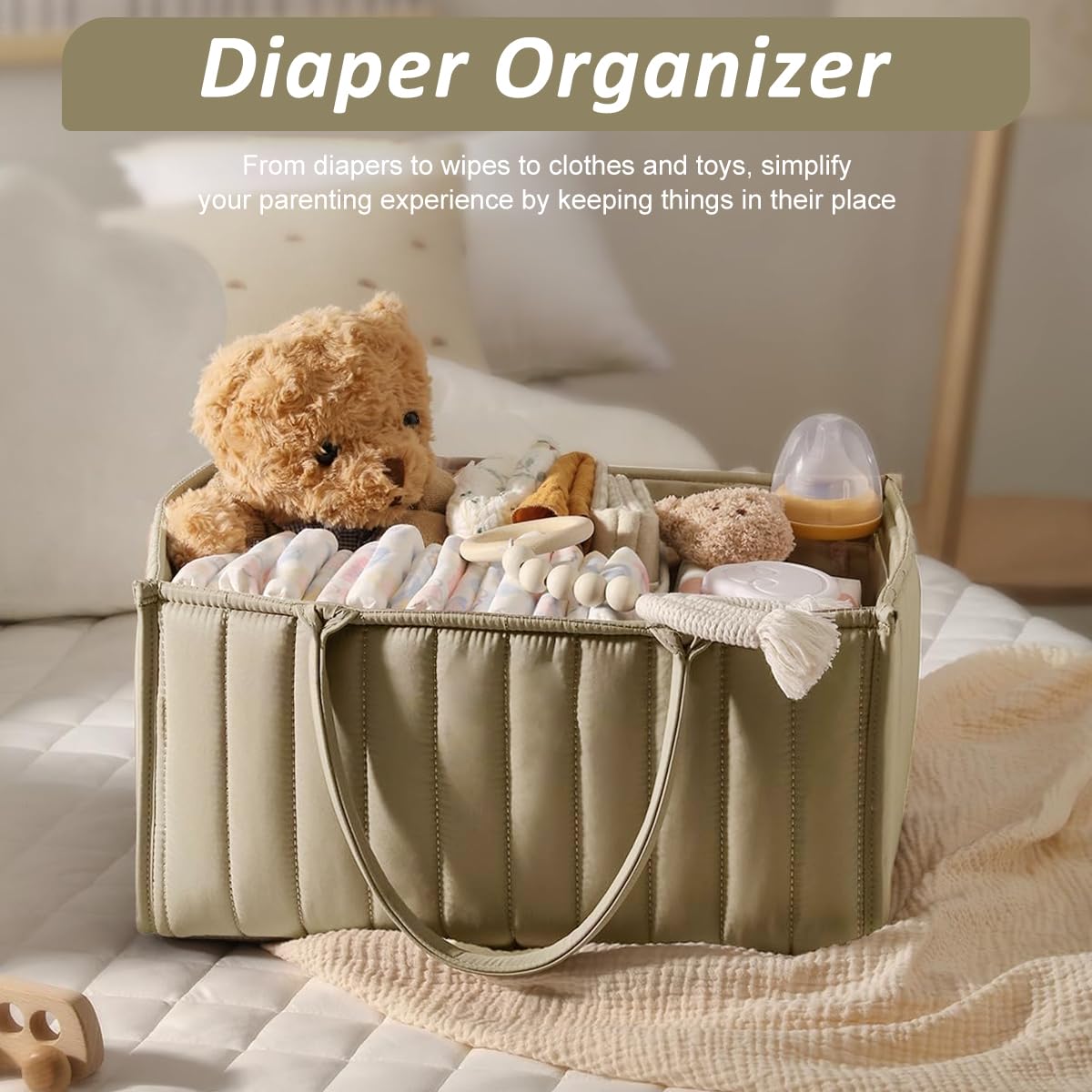 SNOWIE SOFT Baby Diaper Caddy with 3 Compartments 38x25x17cm in Beige for Nursery Organization