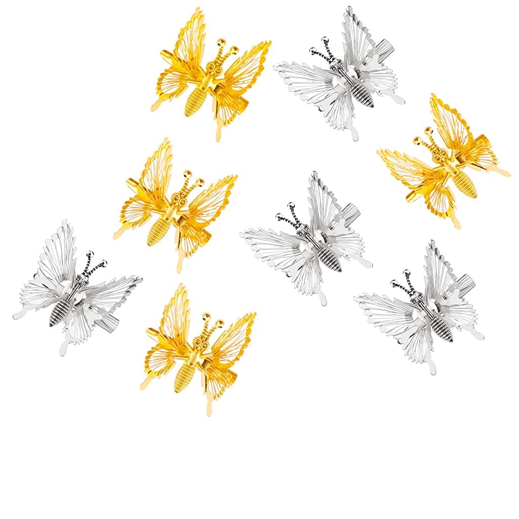 SANNIDHI Butterfly Hair Clips for Women with 3D Flapping Wings Design Gold & Silver Set of 8