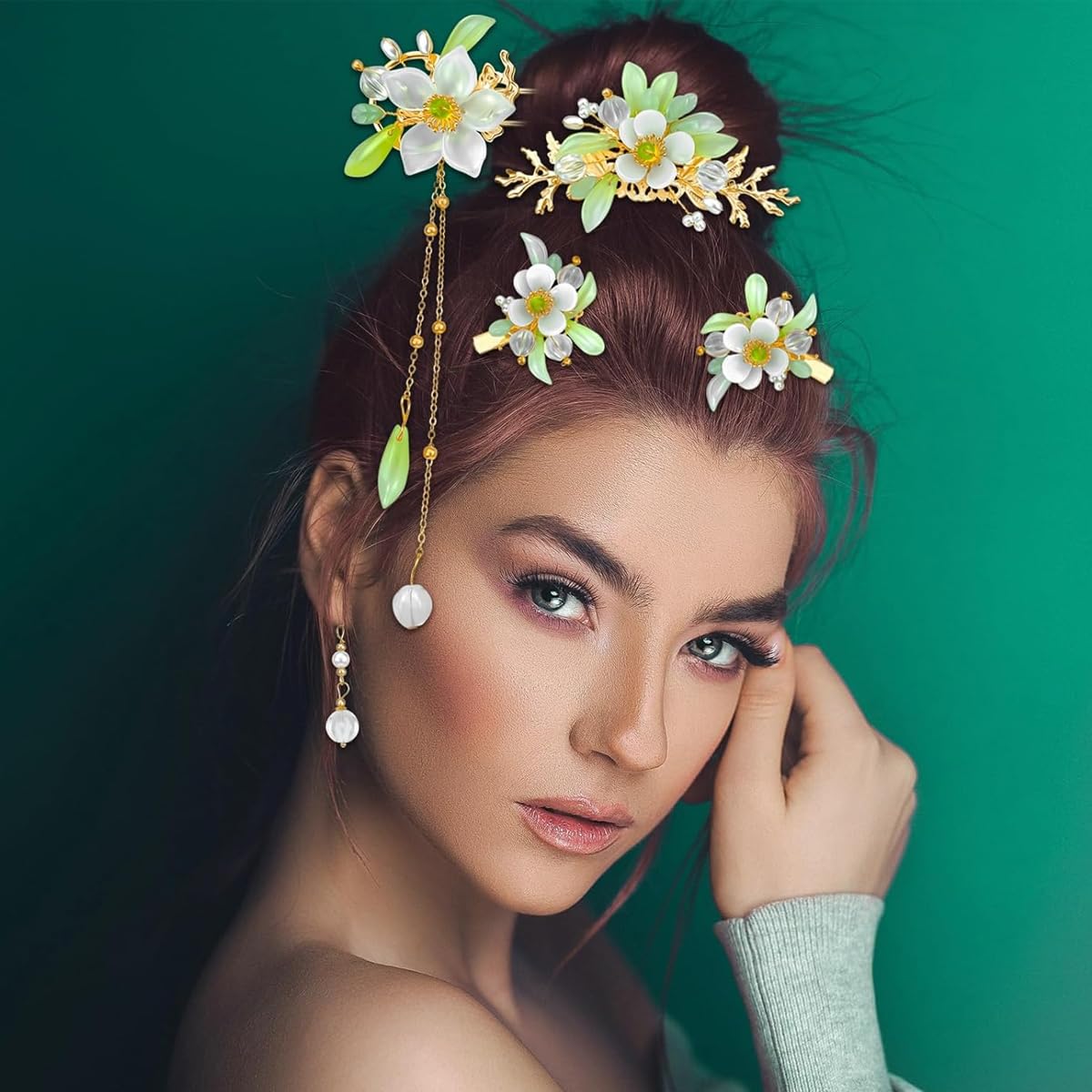 SANNIDHI Juda Hair Pins for Wedding Hairstyles featuring 5Pcs Floral Alloy U Pins | Elegant Tassel Accessories for Women and Girls