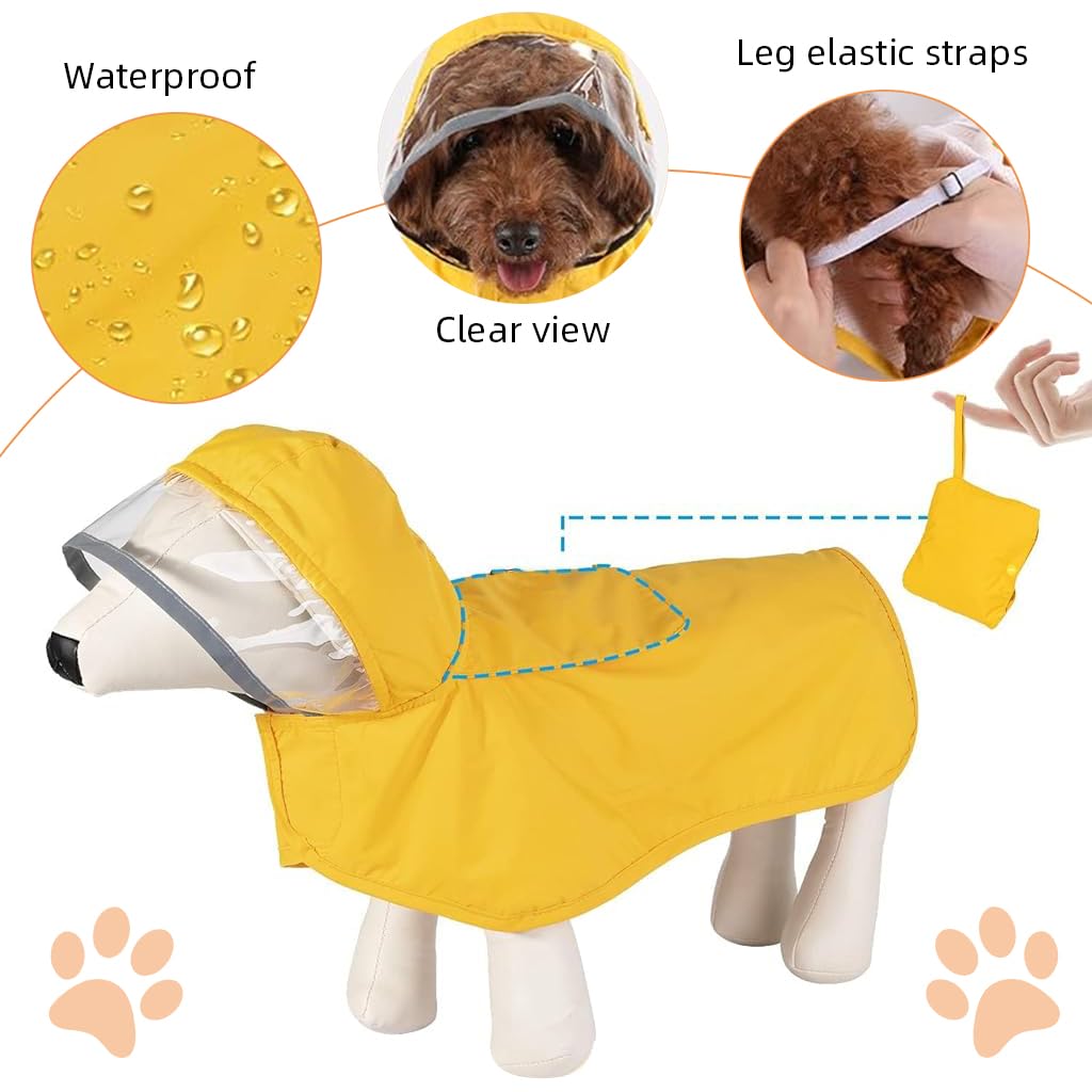 Qpets Dog Raincoat for Walking and Hiking with Dual Row Buttons and Clear EVA Hood | Size L for Dogs 3.5–4.5kg