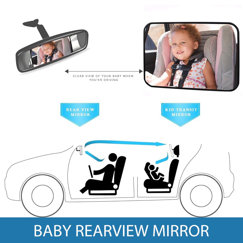 SNOWIE SOFT Baby Car Mirror Most Stable Backseat Mirror with Premium Matte Finish-Super Clear PMMA Material Mirror-Safe, Secure and Shatterproof