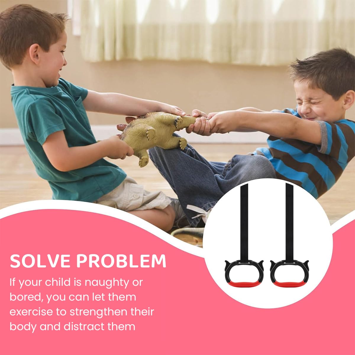 Proberos Kids Gymnastic Rings for Home Fitness with 95cm Adjustable Strap & Rubber Grip | 330lbs Load