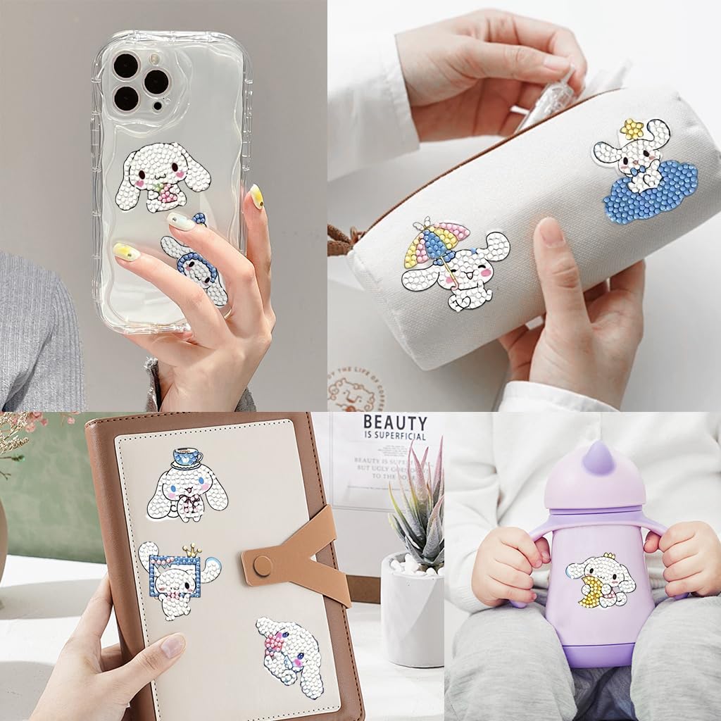 PATPAT DIY Diamond Painting Art Kit Cinnamoroll Diamond Stickers DIY Material Kit with Tools 12Pcs DIY Diamond Painting Cartoon Cinnamoroll Kawaii Stickers for DIY Crafts, Scrapbooking