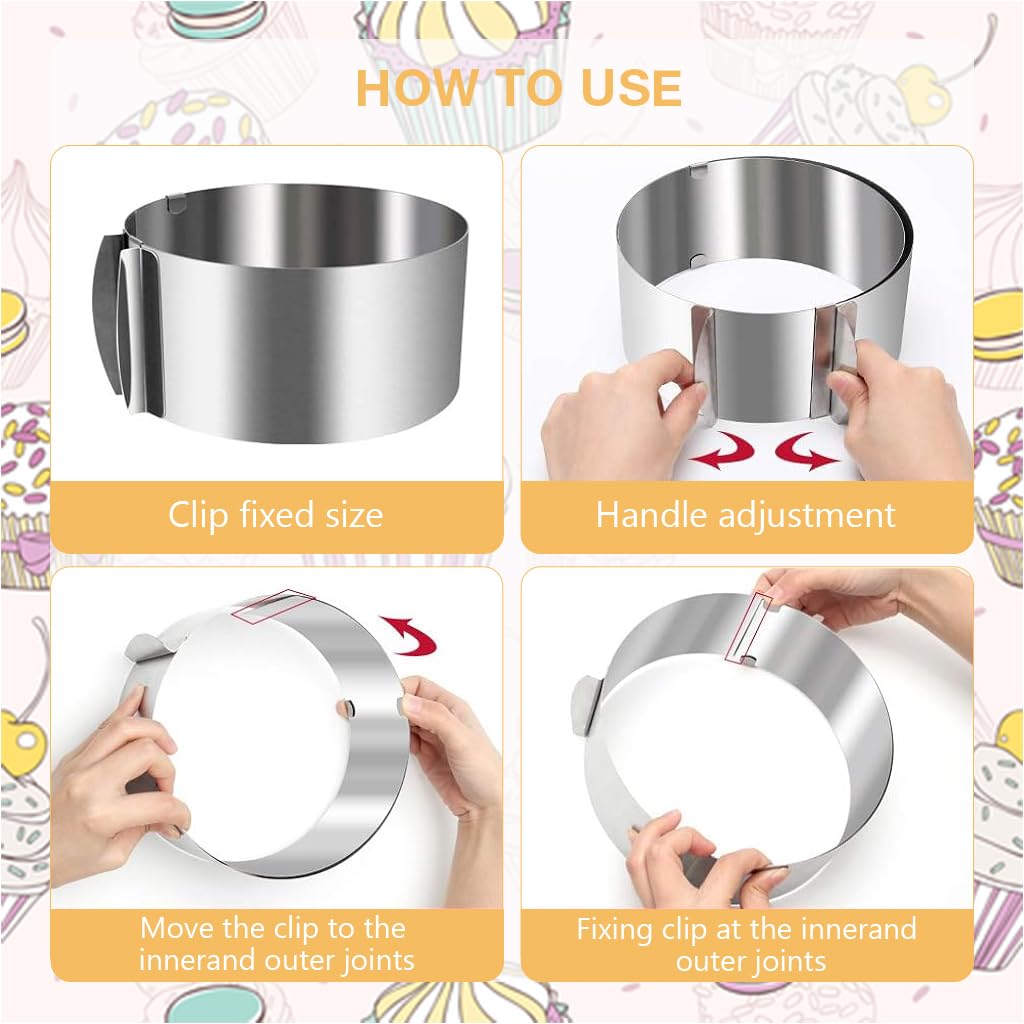 HASTHIP® Cake Ring, Adjustable Round Stainless Steel 6 to 12 Inch Cake Mold Decorating Bakeware Tools for Mousse Baking Dessert Cake Making