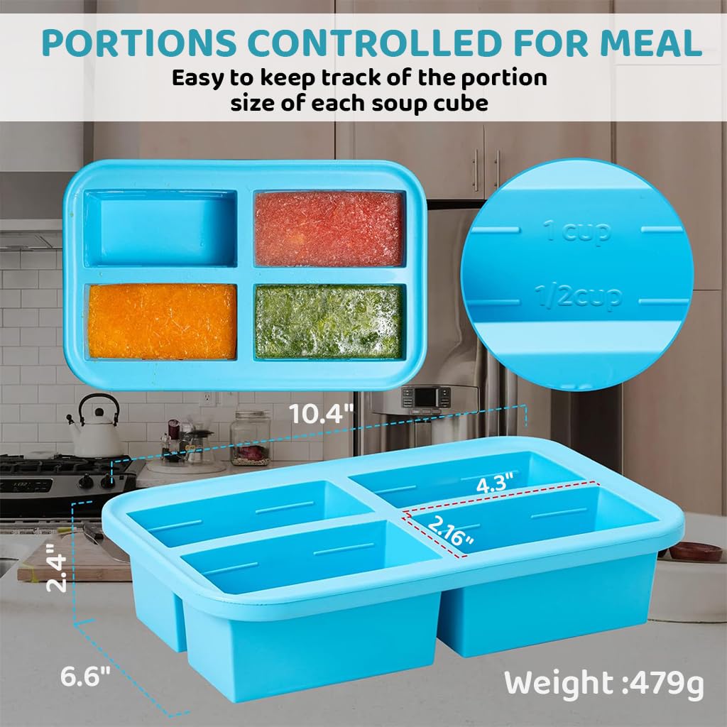 Supvox Ice Cube Tray for Miso Soup and Curry Cubes with 125ml and 250ml Dual Scale Lines | Food Grade Silicone Mold with Semi Transparent Lid