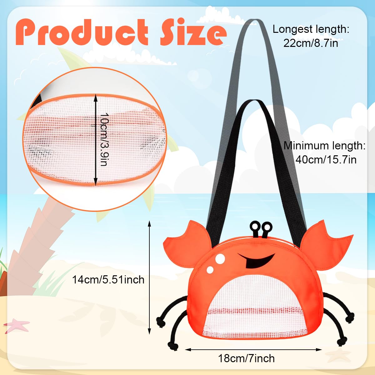 PATPAT Cartoon Beach Bag for Kids with 14x18x10cm Mesh Design and Adjustable Straps | Fun Orange Crab Toy Organizer