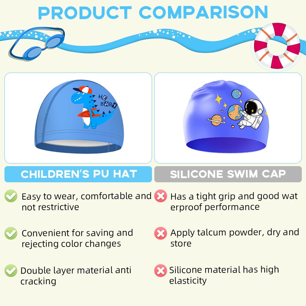 Proberos Swimming Cap for Kids with PU Coated Elastic Fit 3 pcs | Waterproof and Chlorine Resistant