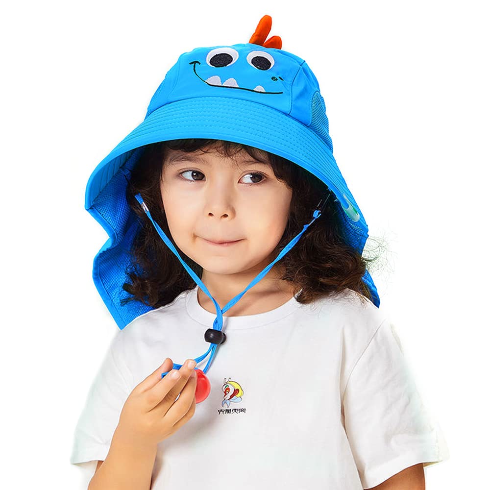 GUSTAVE Kids Sun Hat for Summer with Neck Flap and Wide Brim 20.5–22 in | 100% Cotton Blue