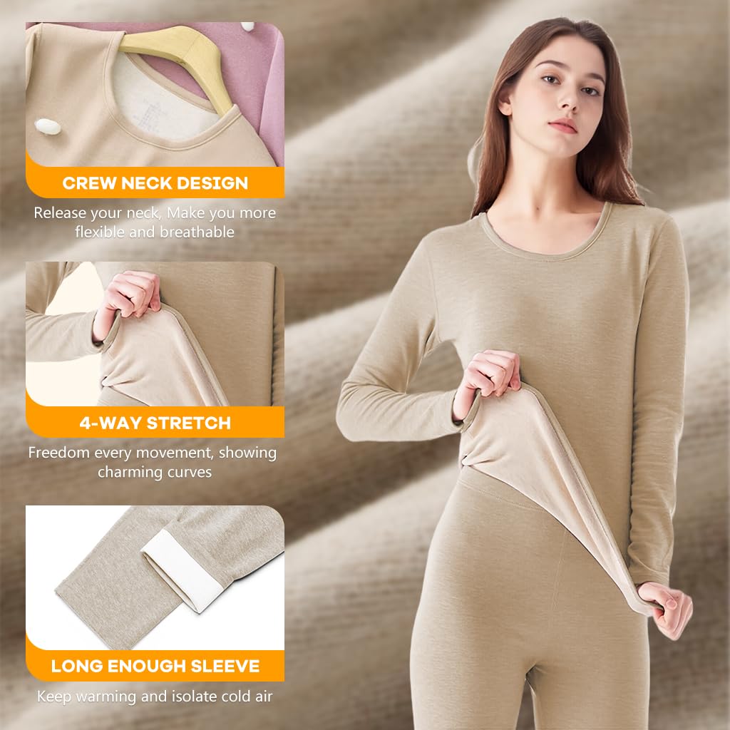 SANNIDHI Women’s Thermal Underwear Set for Winter Wear with Soft Fleece Lining | Beige XXXL